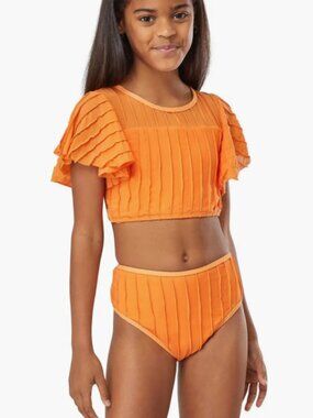 Habitual Kids Kids' Flouncie Two-Piece Swimsuit size 10 big kid in orange